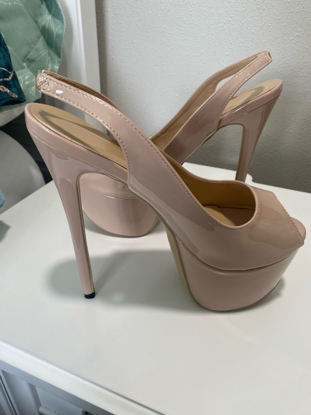 Patent Nude Platform Slingback Heels